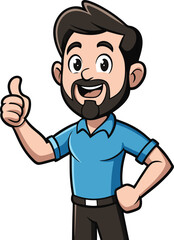 Obraz premium Cartoon man with beard giving thumbs up gesture isolated on white background