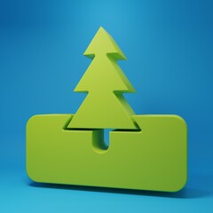 Green Tree icon isolated on blue background. Forest symbol. Minimalism concept. 3D render illustration