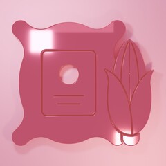 Pink Corn in the sack icon isolated on pink background. Corn in a canvas bag. Farmers market. Minimalism concept. 3D render illustration