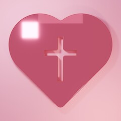 Fototapeta premium Pink Christian cross in heart icon isolated on pink background. Happy Easter. Minimalism concept. 3D render illustration