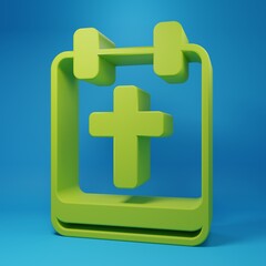 Green Calendar with Easter icon isolated on blue background. Spring Christian Holiday symbol. Minimalism concept. 3D render illustration