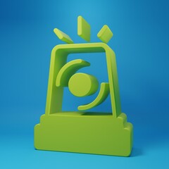Green Flasher siren icon isolated on blue background. Emergency flashing siren. Minimalism concept. 3D render illustration