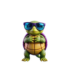 Fototapeta premium Adorable cartoon turtle character wearing sunglasses with vibrant colors and a joyful expression, perfect for fun designs