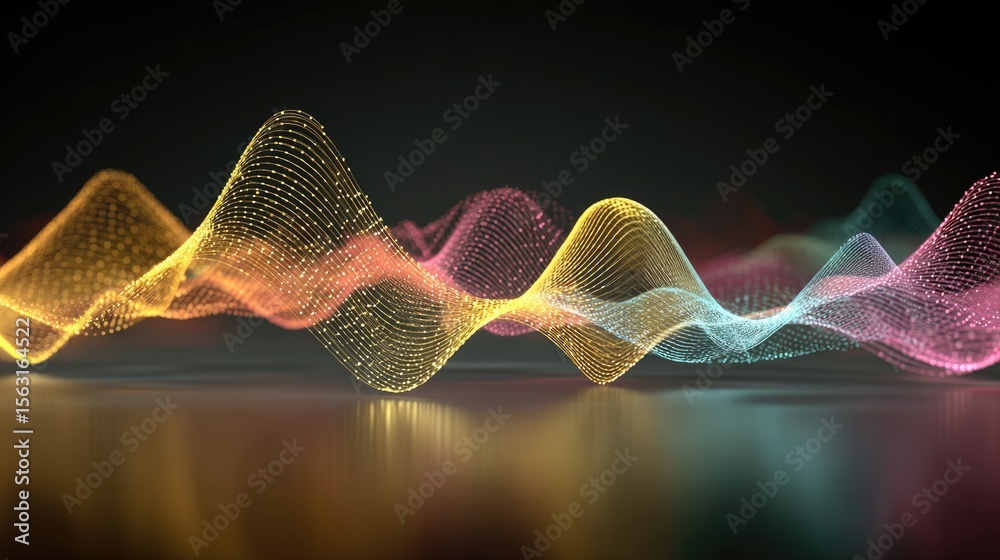 Poster harmonic waves of light: the image displays an array of illuminated, undulating waves, each displayi