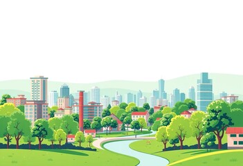 Obraz premium Simple green vector illustration of an eco-friendly city landscape, vector, texture