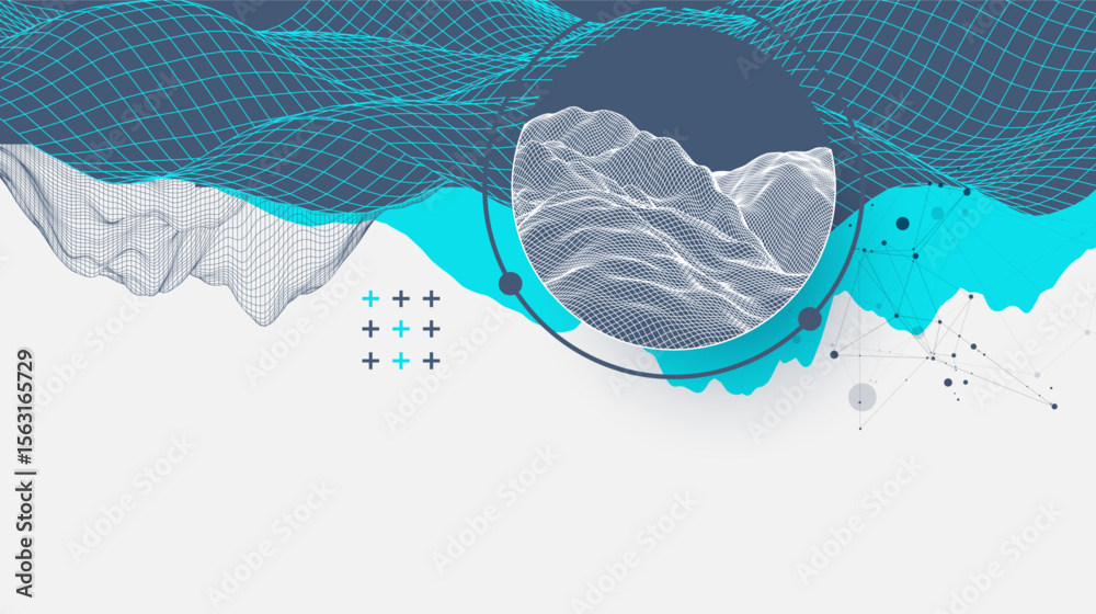 Poster the abstract wave is made in a frame style. template for science and technology presentation. vector