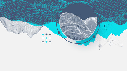 The abstract wave is made in a frame style. Template for science and technology presentation. Vector art.