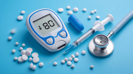 Glucose meter displays reading with diabetes treatment. Feeling hope