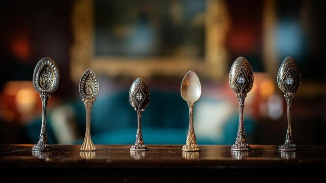 Ornate decorative spoons displayed on a surface.