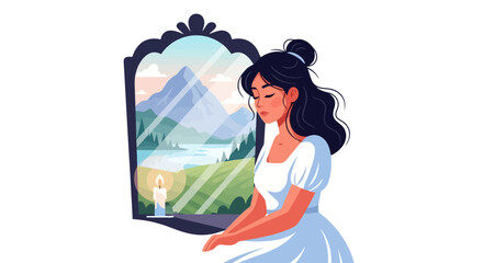 Reflective Serenity: Woman Gazing at Mountain Vista