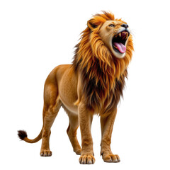 Obraz premium Majestic Lion with Bold Mane Roaring in Wilderness Capturing the Essence of Power and Leadership in Nature