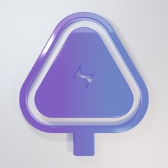 Purple-blue High voltage sign icon isolated on grey background. Danger symbol. Arrow in triangle. Warning icon. Minimalism concept. 3D render illustration