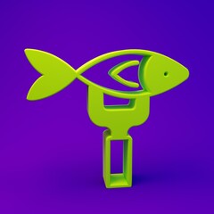 Green Dried fish icon isolated on purple-blue background. Minimalism concept. 3D render illustration