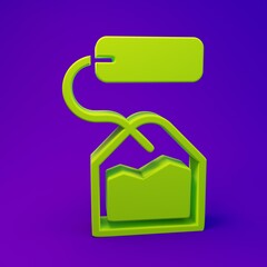 Green Tea bag icon isolated on purple-blue background. Minimalism concept. 3D render illustration