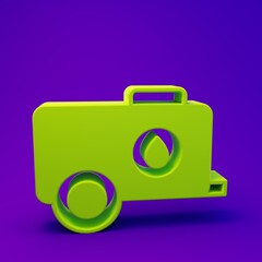 Green Mobile water tank - bowser icon isolated on purple-blue background. Water tank delivering water. Minimalism concept. 3D render illustration