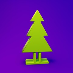 Green Tree icon isolated on purple-blue background. Forest symbol. Minimalism concept. 3D render illustration