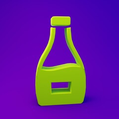 Green Sauce bottle icon isolated on purple-blue background. Ketchup, mustard and mayonnaise bottles with sauce for fast food. Minimalism concept. 3D render illustration