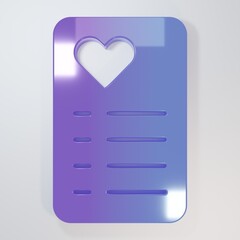 Purple-blue Shopping list icon isolated on grey background. Minimalism concept. 3D render...