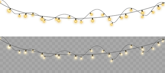 Festive string light garland with decorative cotton ball bulbs. Perfect for Christmas, New Year, wedding or party design. Transparent PNG ideal for overlays, invitations, mockups, or digital decor.