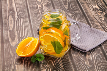 Fresh homemade orange lemonade with mint