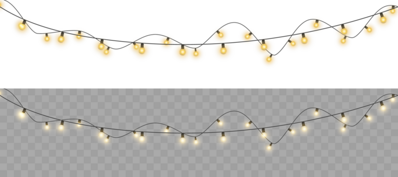 Festive string light garland with decorative cotton ball bulbs. Perfect for Christmas, New Year, wedding or party design. Transparent PNG ideal for overlays, invitations, mockups, or digital decor.