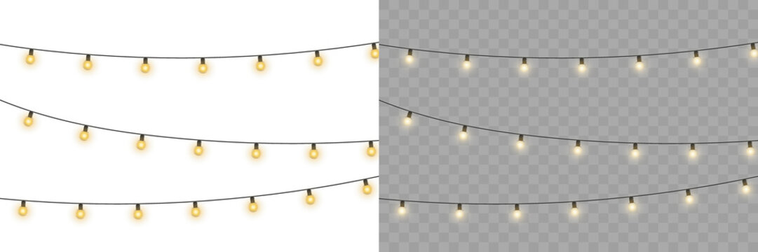 Festive string light garland with decorative cotton ball bulbs. Perfect for Christmas, New Year, wedding or party design. Transparent PNG ideal for overlays, invitations, mockups, or digital decor.