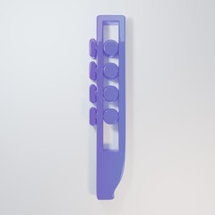 Purple-blue Flute icon isolated on grey background. Musical instrument. Minimalism concept. 3D...