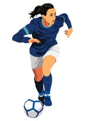 ドリブルする女性のサッカー選手