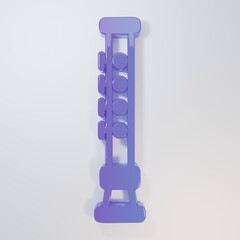 Purple-blue Flute icon isolated on grey background. Musical instrument. Minimalism concept. 3D...