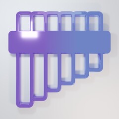 Purple-blue Pan flute icon isolated on grey background. Traditional peruvian musical instrument....