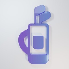 Purple-blue Golf bag with clubs icon isolated on grey background. Minimalism concept. 3D render...