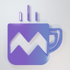 Purple-blue Cup of tea icon isolated on grey background. Minimalism concept. 3D render illustration