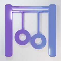 Purple-blue Gymnastic rings icon isolated on grey background. Playground equipment with hanging...
