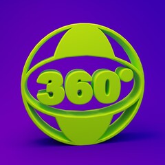 Green 360 degree view icon isolated on purple-blue background. Virtual reality. Angle 360 degree camera. Panorama photo. Minimalism concept. 3D render illustration