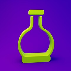 Green Bottle with potion icon isolated on purple-blue background. Flask with magic potion. Happy Halloween party. Minimalism concept. 3D render illustration