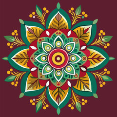 Traditional Bengali Alpona Design with Color Splash – Vector Ethnic Art