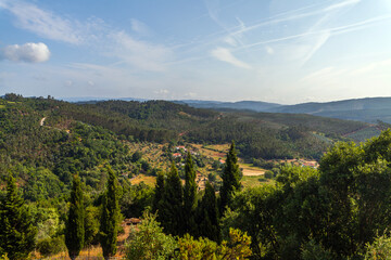 A sweeping view of rolling hills covered in dense forests