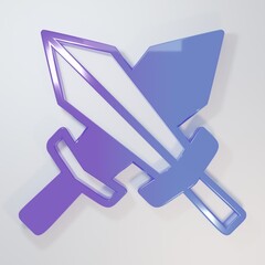 Purple-blue Sword for game icon isolated on grey background. Minimalism concept. 3D render...