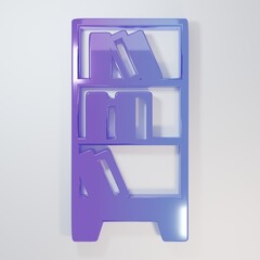 Purple-blue Library bookshelf icon isolated on grey background. Minimalism concept. 3D render...