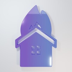 Purple-blue Fire in burning house icon isolated on grey background. Insurance concept. Security,...