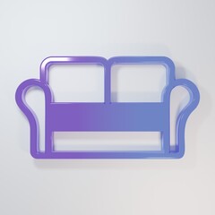 Purple-blue Sofa icon isolated on grey background. Minimalism concept. 3D render illustration