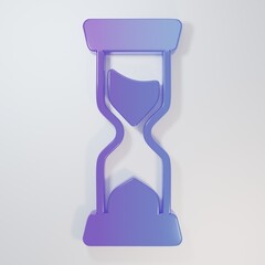 Purple-blue Old hourglass with flowing sand icon isolated on grey background. Sand clock sign....