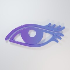 Purple-blue Beautiful woman eye icon isolated on grey background. Minimalism concept. 3D render illustration