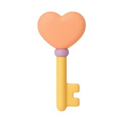 Heart Shaped Key, 3D Render on Isolated White Background