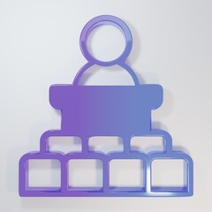 Purple-blue Speaker icon isolated on grey background. Orator speaking from tribune. Public speech. Person on podium. Minimalism concept. 3D render illustration