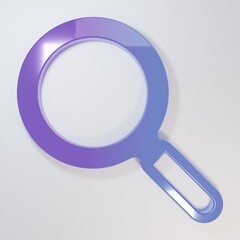 Purple-blue Magnifying glass icon isolated on grey background. Search, focus, zoom, business symbol. Minimalism concept. 3D render illustration