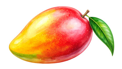 watercolor Vibrant watercolor mango with green leaf on white background isolated design on white background