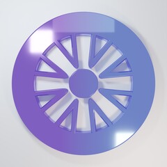 Purple-blue Alloy wheel for car icon isolated on grey background. Minimalism concept. 3D render...