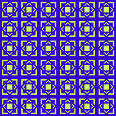 A mesmerizing grid of lime and violet symmetrical patterns, radiating balance and modernity through repeated angular floral-inspired designs.