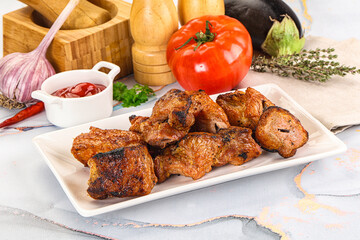 Grilled pork neck meat shashlik